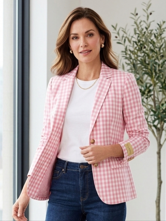 Talbots Jackets & Blazers - Talbots Petite Pink & White Gingham Blazer Jacket 10P Preppy Coastal